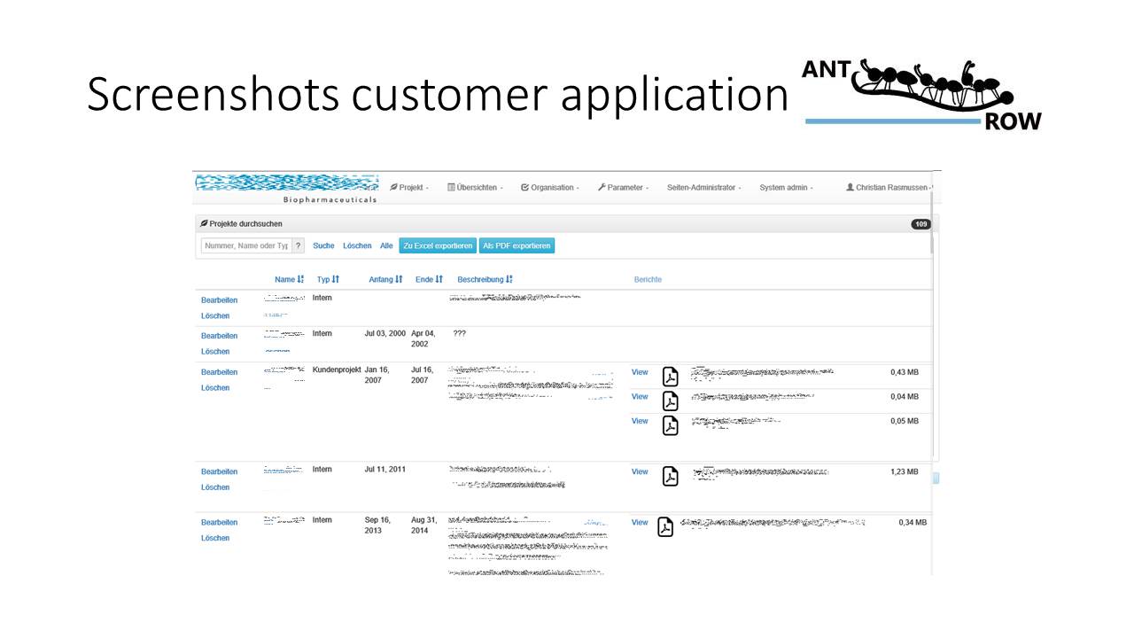 Screenshots customer application 1